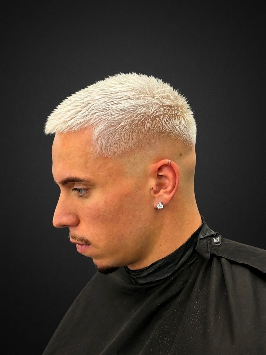 Bleach & brush-up, platinum , skin fade, Juan Zapata, barber in Davie, FL