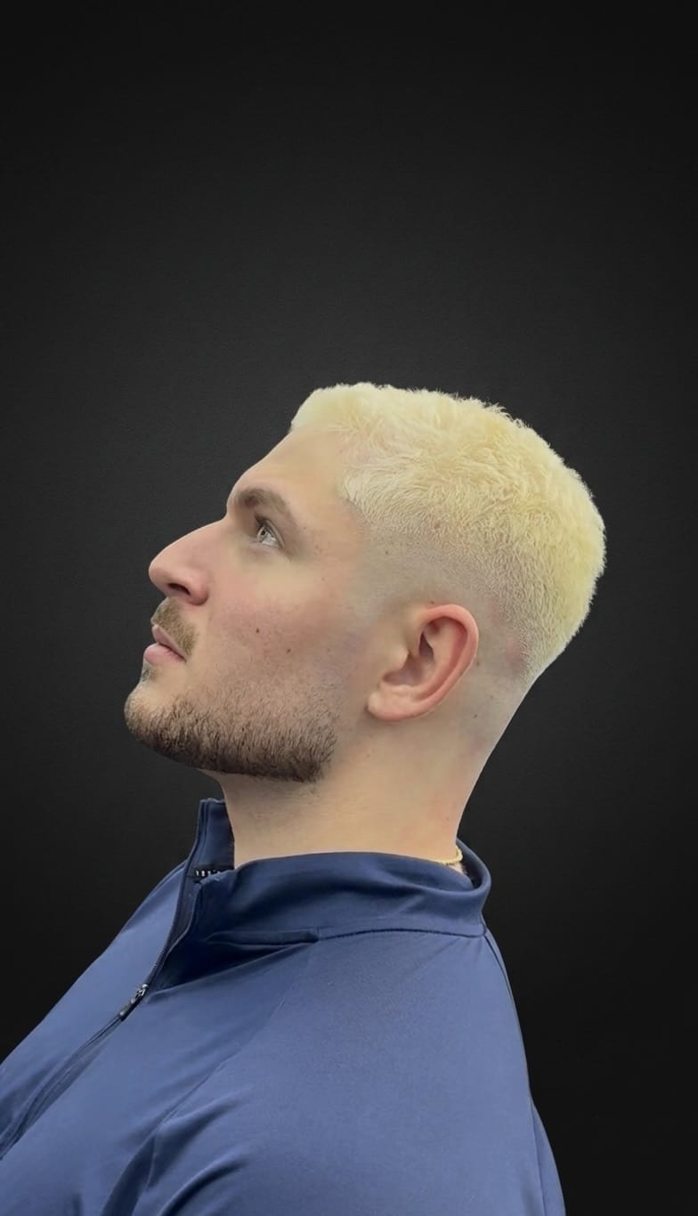 Platinum crop, bleach & tone , skin fade, Juan Zapata, barber in Davie, FL
